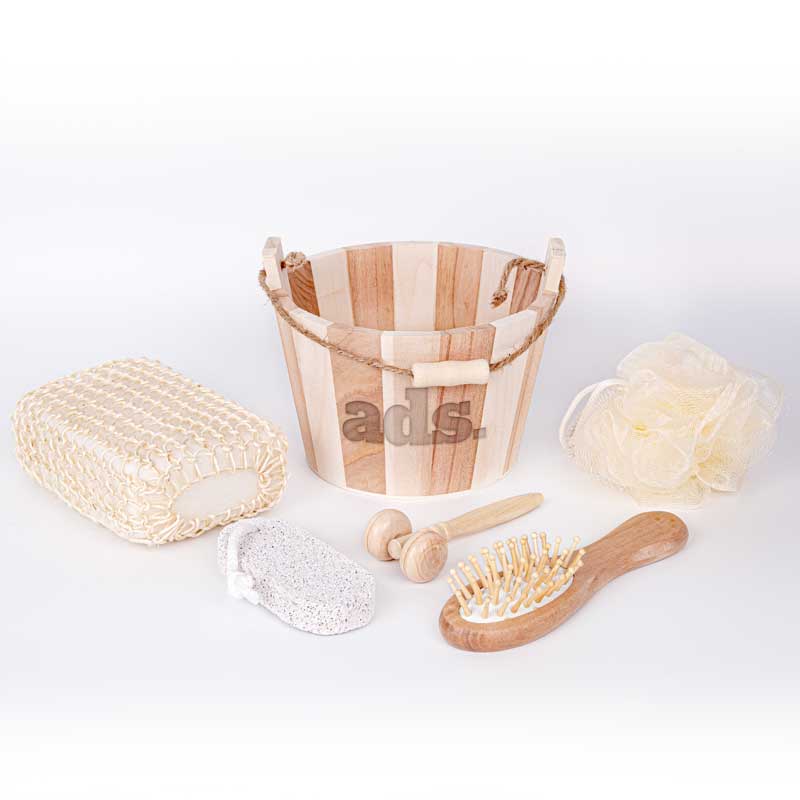 Bamboo Bucket Bath and Massage Set - 5pcs