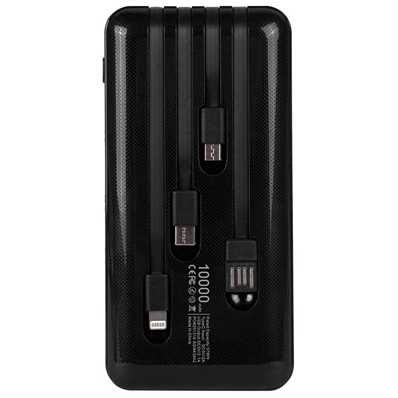 10000mAh Polymer Power Bank with Build-In Charging Cables