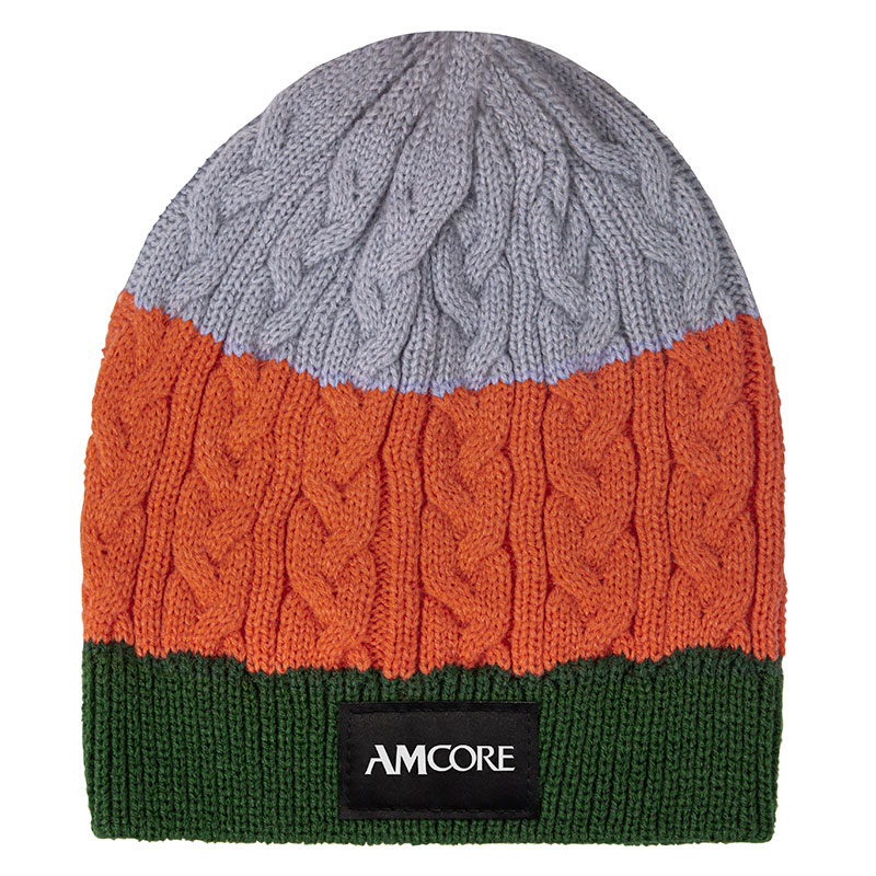 Embroidered Adult Cable-Knit Beanie - We can PMS-match yarn in all Pantone colors. Create striping for an even more striking imprint (up to 3 colors). Add a pom-pom for an additional cost. Embroidered logos, woven patches, cuff tags and a 3-inch cuff are available at no additional cost. 