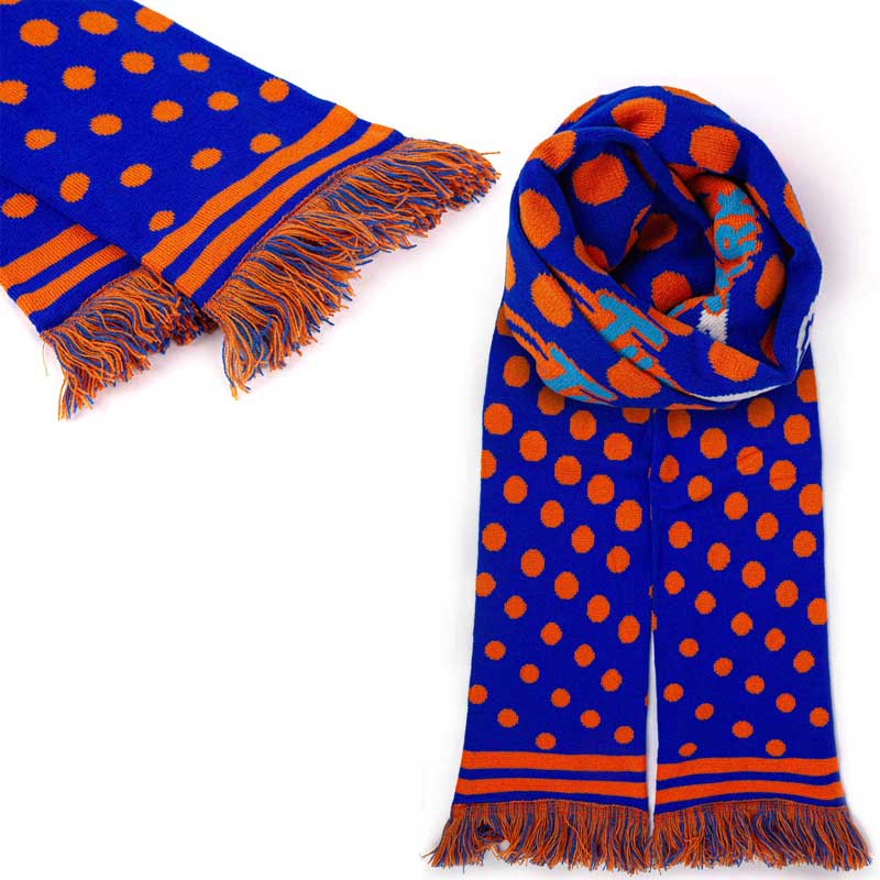 Jacquard Custom Winter Scarf - Fashioned from high-quality acrylic, this scarf will keep adults of all sizes plenty warm. Enjoy up to 5 PMS-Matched thread colors and up to 2 colors on the fringe. 