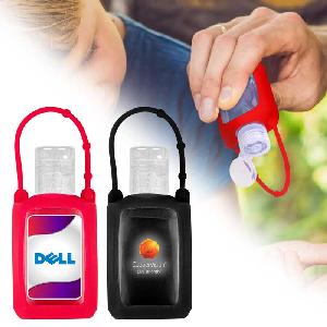1 oz. Silicone Travel Sleeve Keychain Holder with Hand Sanitizer - These soft, durable silicone sleeves make sure you never lose your hand sanitizer, no matter where you travel. Features: Secure adjustable silicone rope. Attach to purses, backpacks, gym bags and more. Great for work, school, sporting events and travel. The label is made of a scratch resistant, matte vinyl. Arrives unassembled.