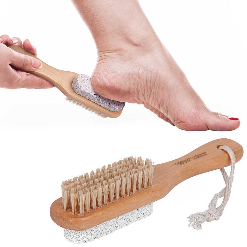Brush and Pumice Stone - Brush - A great little brush that feels like a spa treatment at home! The sturdy wood handle features a pumice stone, great for exfoliating cracked or dead skin, and stiff-bristle brush, great for cleaning nails. 