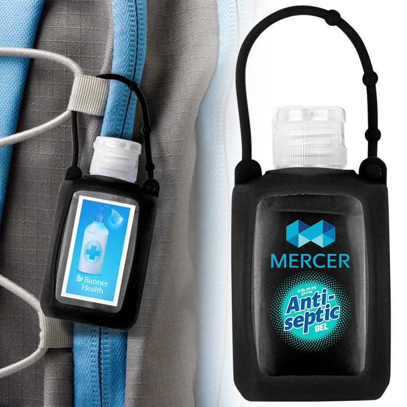 2 oz. Silicone Travel Sleeve Keychain Holder with Hand Sanitizer - These soft, durable silicone sleeves make sure you never lose your hand sanitizer, no matter where you travel. Features a secure adjustable silicone rope, Attach to purses, backpacks, gym bags and more. Great for work, school, sporting events and travel. The label is made of a scratch resistant, matte vinyl. Arrives unassembled.