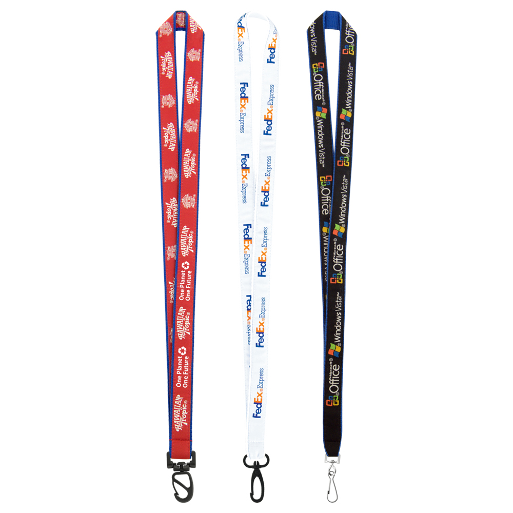 3/4" Woven Text Lanyard - Our most popular woven polyester lanyard ironed flat. Highly detailed logos cannot be woven. Price includes a 1-color, 1-side, step & repeat woven logo. Choose from a large selection of attachments.