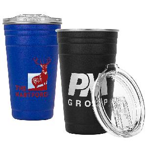 Brighton 23oz. Insulated Stainless Steel Stadium Cup - Durable powder-coated finish. Double wall, copper-lined construction. Keeps drinks cold for up to 24 hours and keeps drinks hot for up to 12 hours. Clear lid with a spill-proof seal.