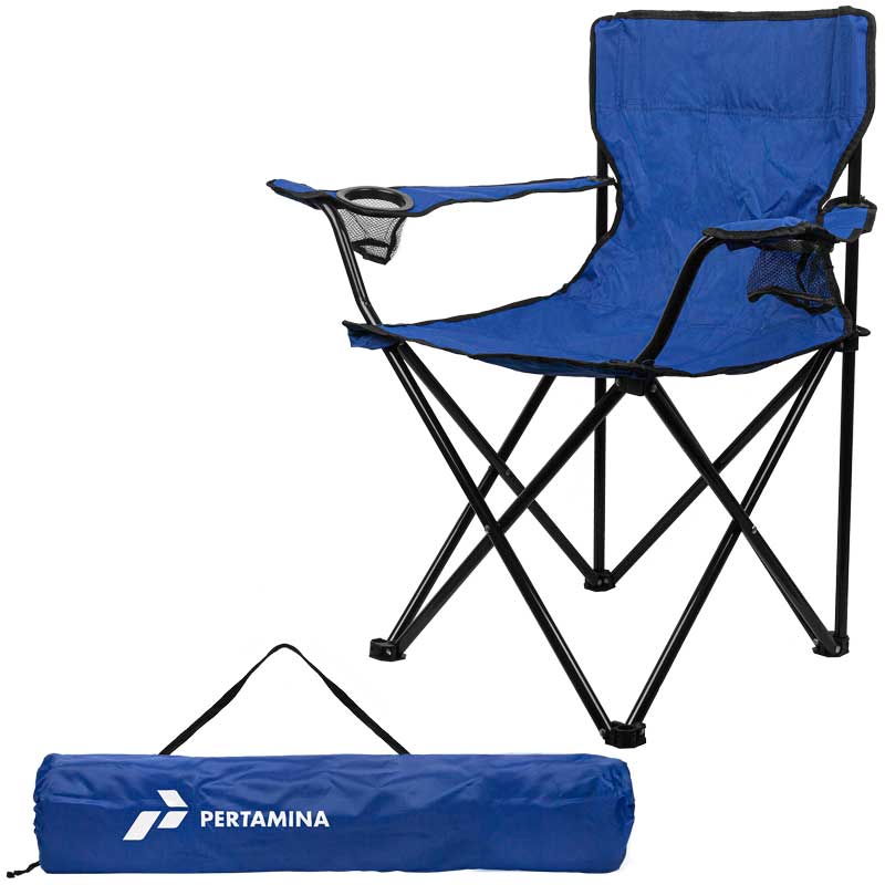 Havasu Folding Chair with Carrying Case - A chair that comfortably supports 300 pounds. Made of tough 600D polyester material and steel piping. Folds up for easy carrying. Polyester carry bag with shoulder strap included. Arm rests are proportioned for ultimate relaxation. Features dual mesh holders: one for drinks and one for snacks. 