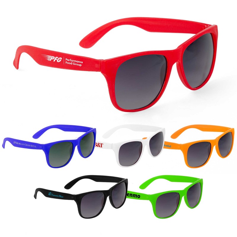 Retro Sunglasses - Retro Sunglasses, inspired by the 80s. UV 400 lenses provide UVA/UVB protection. Price includes imprint on one arm only.