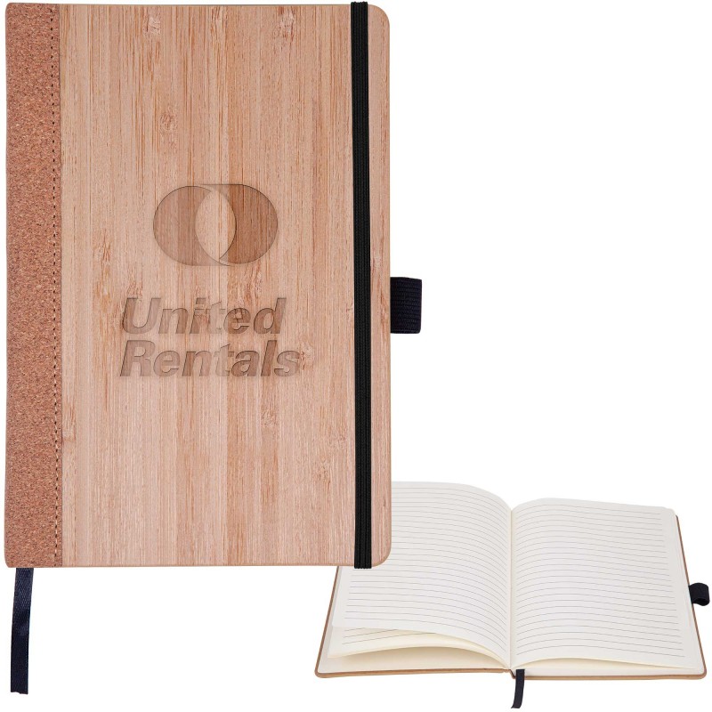 Bamboo Cover Cork Journal - This truly is a great-looking Journal! Features two bamboo covers that protect 80 lined pages. Perfect-bound construction accented by a cork spine. *The color/texture of the engraving will vary from piece to piece due to the nature of the material.