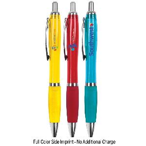 The Grenada Pen - Plastic click action pen with a soft grip in a variety of colors. This pen comes with a full color side imprint as the standard imprint area. Includes black ink.
