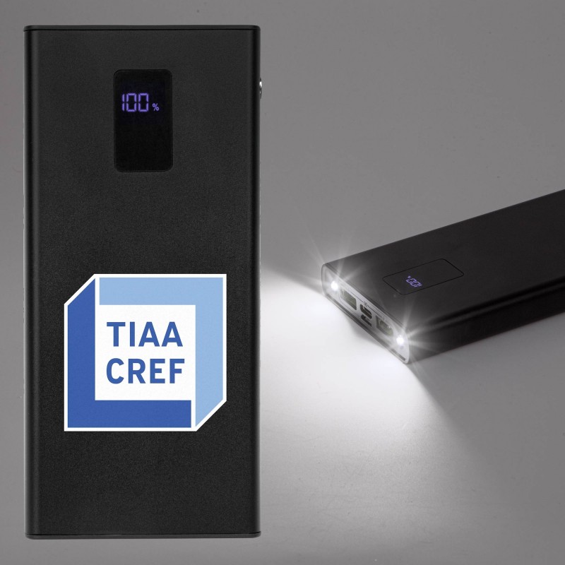 Cressida 10,000mAh 22.5W Polymer Power Bank - Features an LED battery indicator and two bright white LEDs. Supports PD3.0 and QC3.0 charging technology. 10,000mAh. Rated Capacity: 37Wh (watt hours). Micro USB input: 5V/2A, 9V/2A, 12V/1.5A. Type-C input: 5V/3A, 9V/2A, 12V/1.5A. Type-C output: 5V/3A, 9V/2.2A, 12V/1.67A. USB output: 4.5V/5A, 5V/3A, 9V/2A, 12V/1.2A. Charging cord included.
