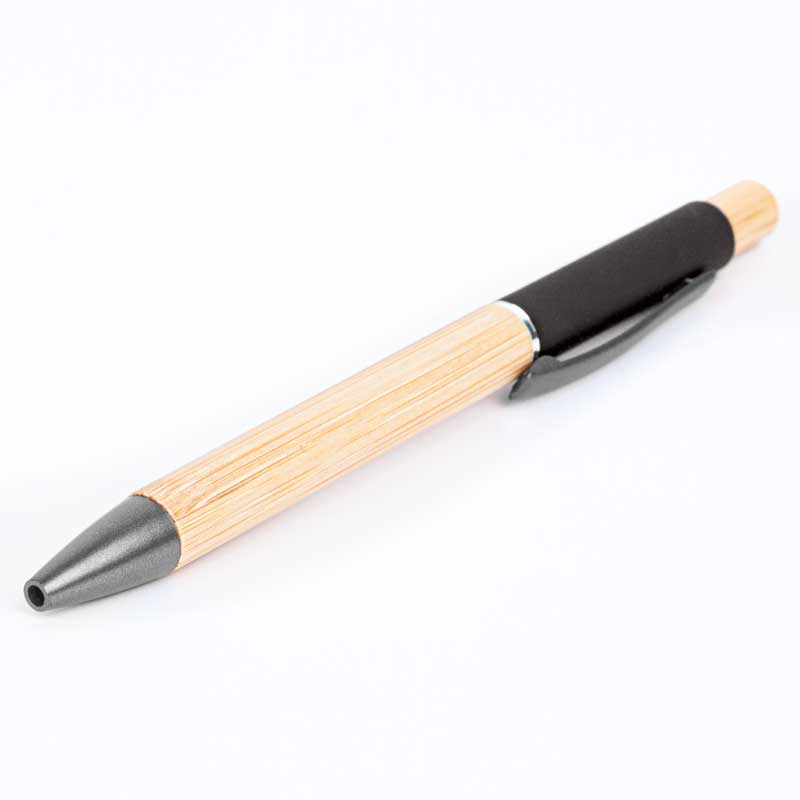 Bamboo Barrel Pen with Gun Metal Clip - Black P706-06