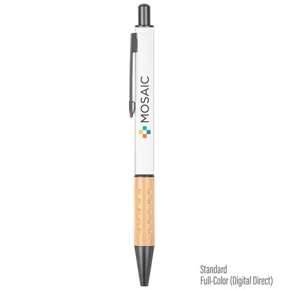 The Gosford Gunmetal Click-Action Ballpoint Pen with Bamboo Accent - White