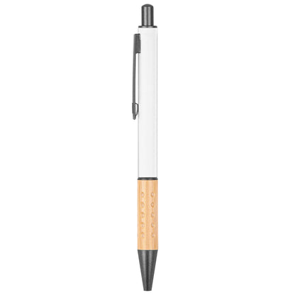 The Gosford Gunmetal Click-Action Ballpoint Pen with Bamboo Accent - White