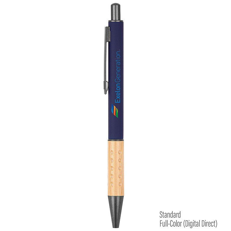 The Gosford Gunmetal Click-Action Ballpoint Pen with Bamboo Accent - White