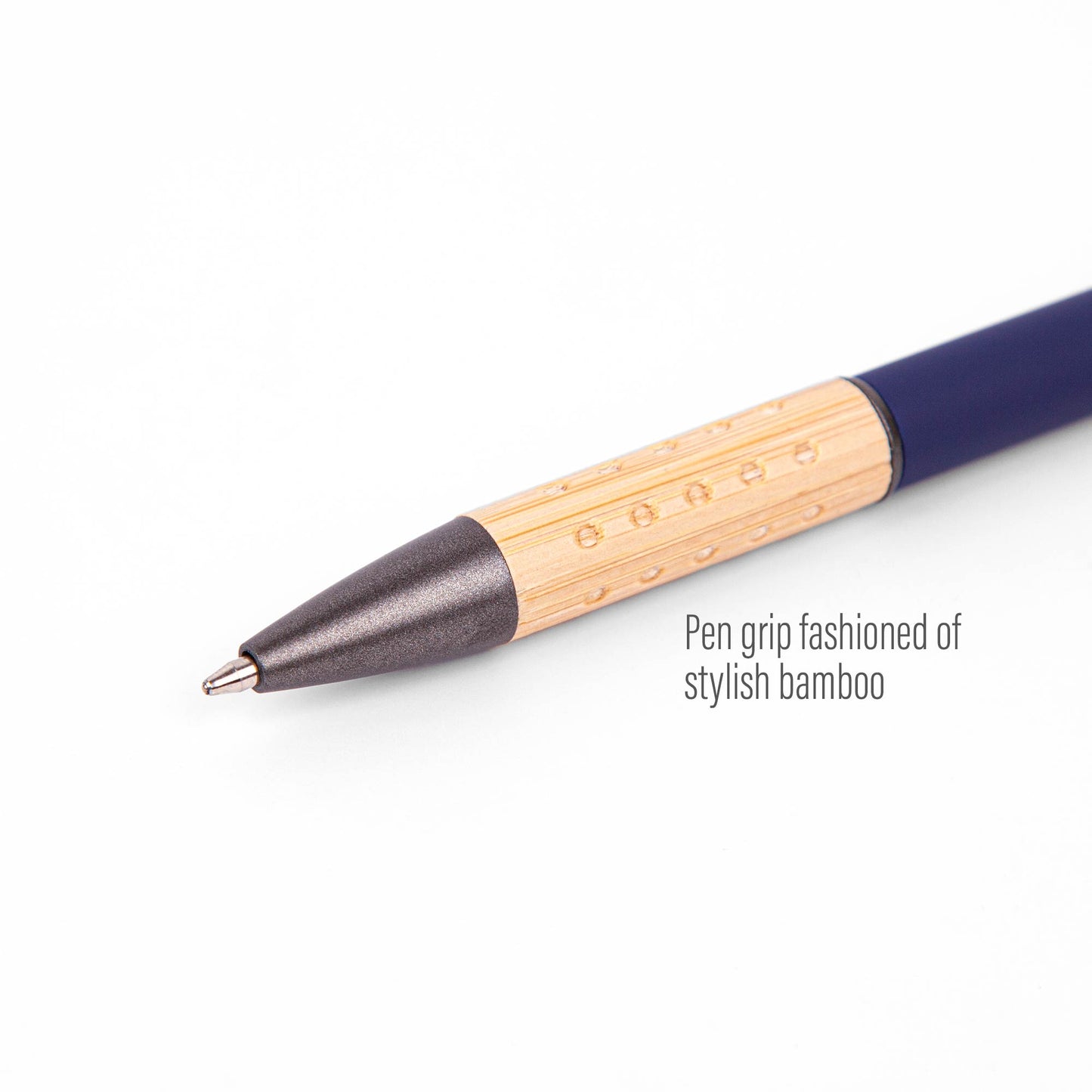 The Gosford Gunmetal Click-Action Ballpoint Pen with Bamboo Accent - White