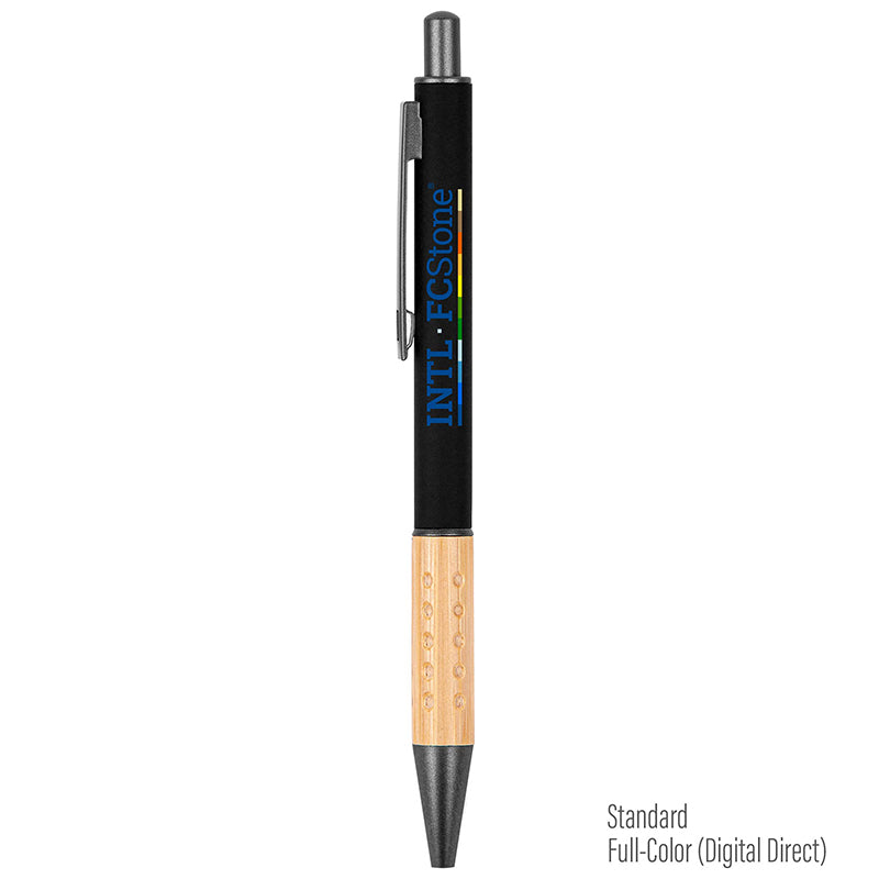 The Gosford Gunmetal Click-Action Ballpoint Pen with Bamboo Accent - White