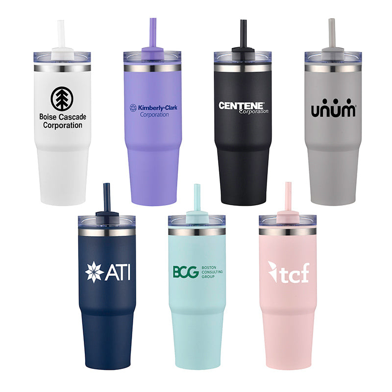 30oz Dual Wall Stainless Steel & PP Tumbler with Clear Lid