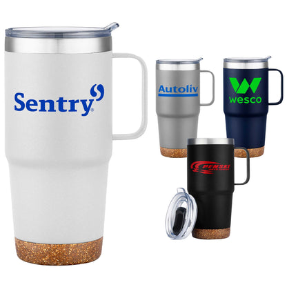 24oz SS Travel Mug with Cork Base and Handle