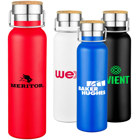 20oz Double-Wall Stainless Steel Water Bottle with Loop Handle & Bamboo Lid