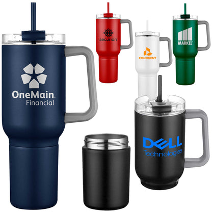 21oz Stainless Steel Travel Mug with Handle & Straw