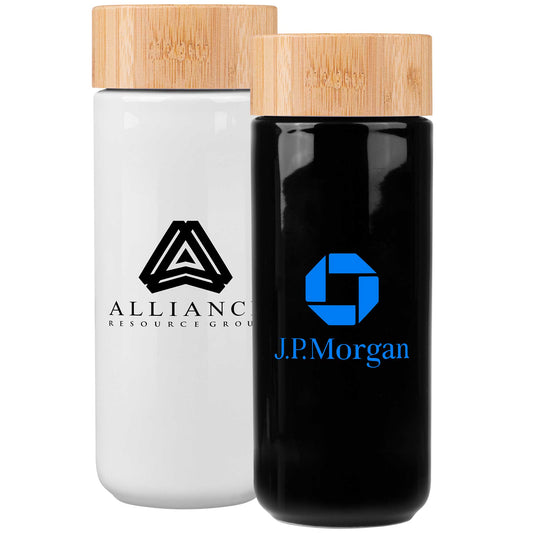 10oz. Double-Wall Ceramic Bottle with Bamboo Screw-Top Lid