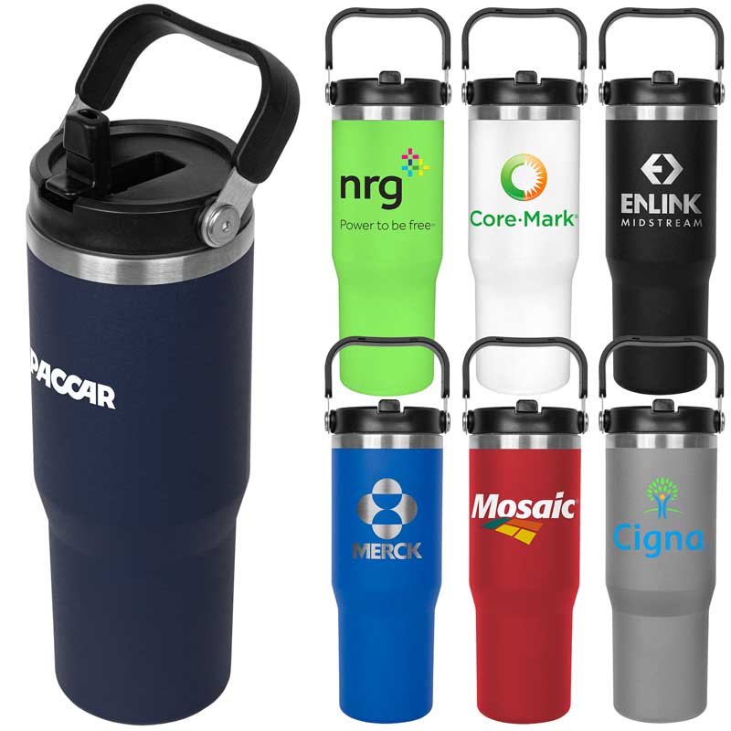 30oz. Stainless Steel Insulated Mug with Handle and Built-In Straw