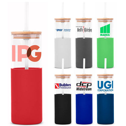 18oz. Bamboo Lid Glass Bottle Silicone Sleeve