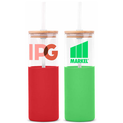 18oz. Bamboo Lid Glass Bottle Silicone Sleeve