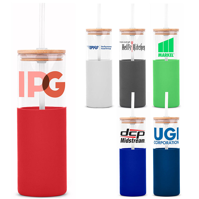 18oz. Bamboo Lid Glass Bottle Silicone Sleeve