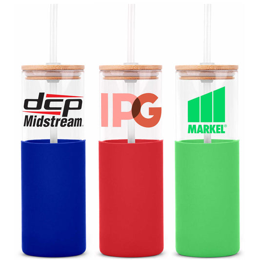 18oz. Bamboo Lid Glass Bottle Silicone Sleeve