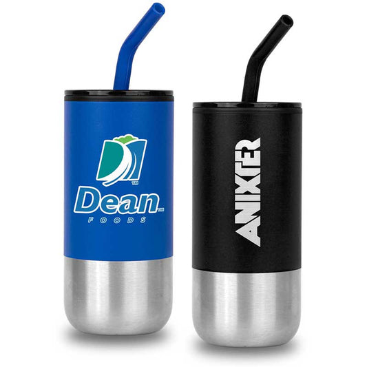 Cardiff 18oz. Double Wall Stainless Steel Mug w/Straw