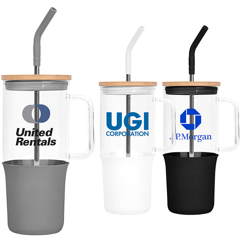 32oz. Glass Tumbler with Handle and Straw