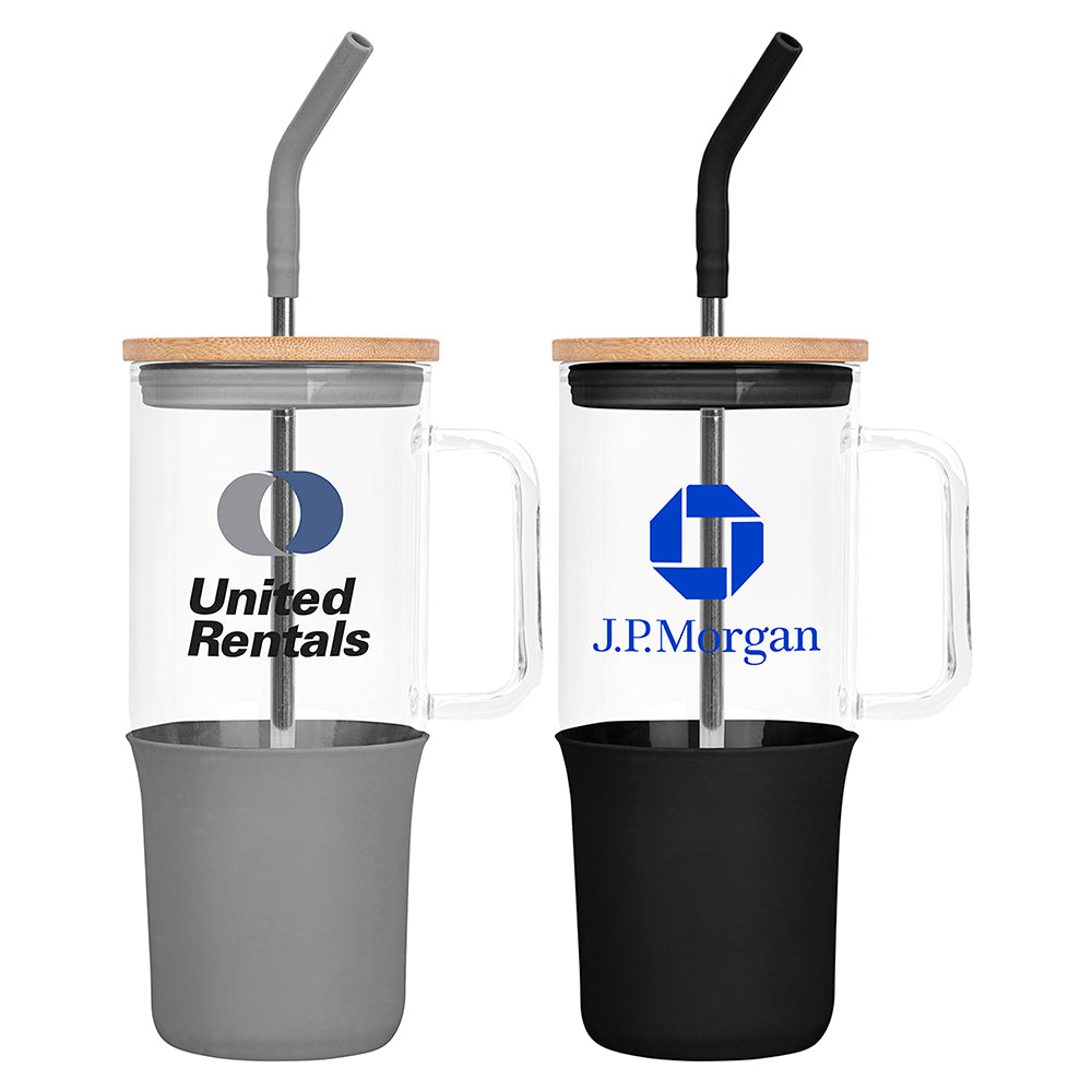 32oz. Glass Tumbler with Handle and Straw