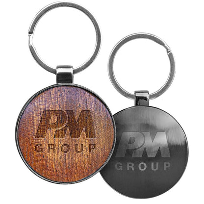 Round Beveled Wood Gunmetal Key Chain - Gray A4096-07